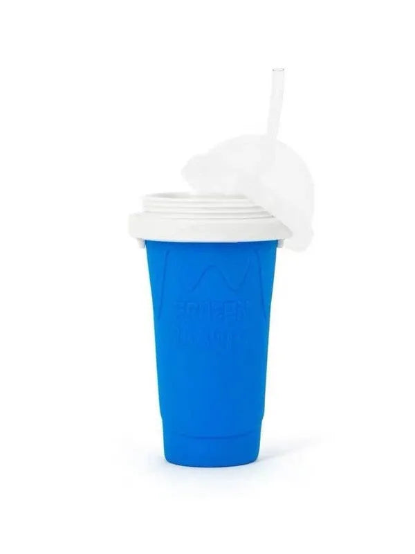 Blue quick refrigeration pinch cup with double-layer silicone construction for making slushies