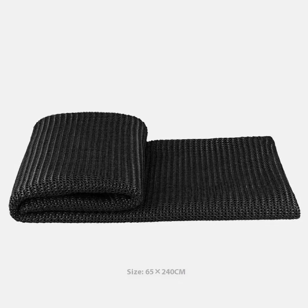 Modern minimalist bed runner nap blanket set with grey and white plaid pattern on bed