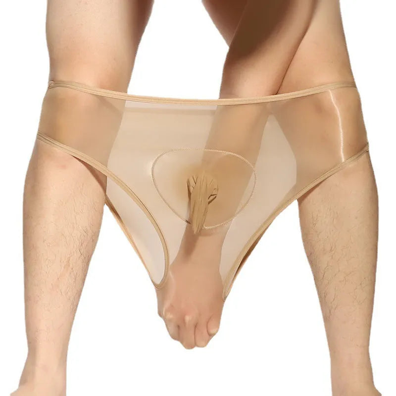 Men's transparent nylon briefs with bullet separation design in multiple colour options