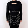 Black PU leather waist chain with bandage binding design draped on clothing