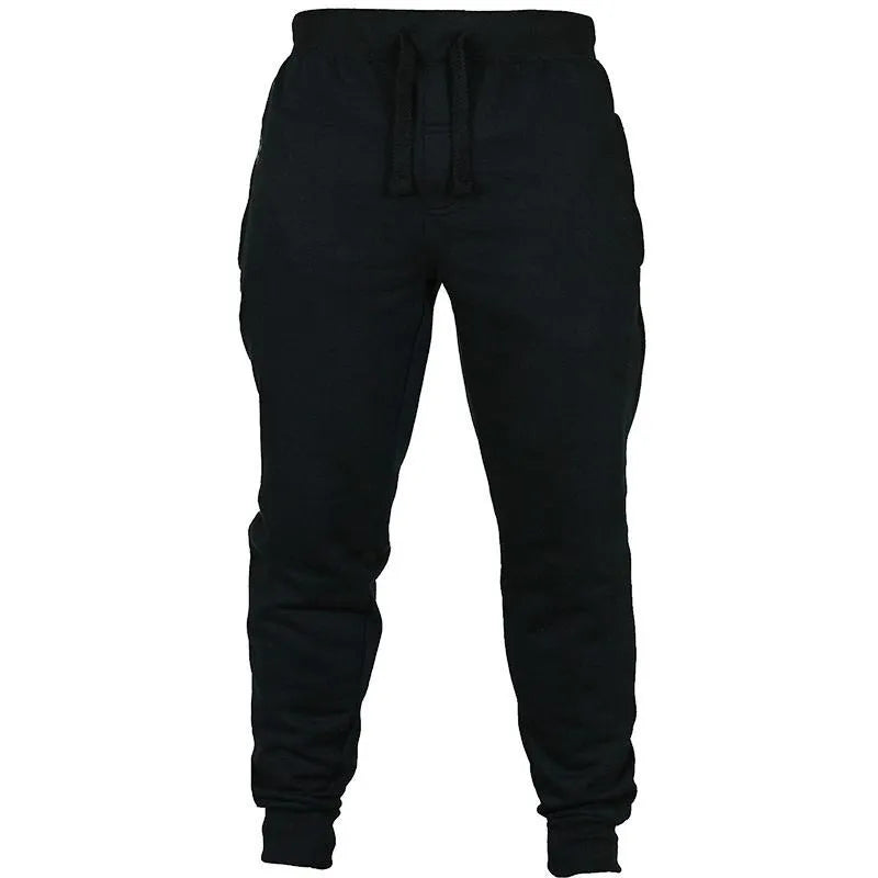 Men's solid colour cotton fleece casual pants with drawstring waist