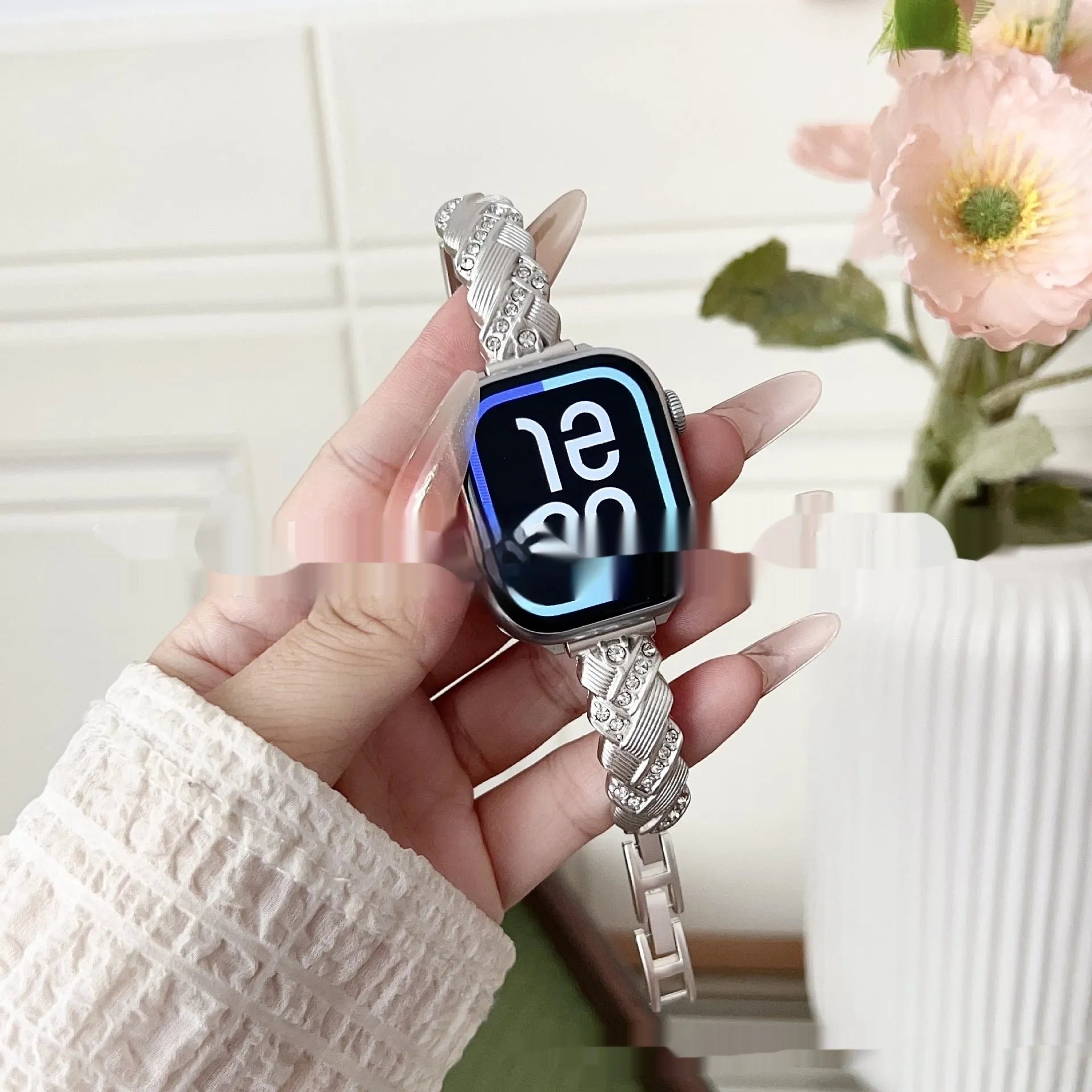 Twist design diamond accent zinc alloy Apple Watch strap in multiple colour options