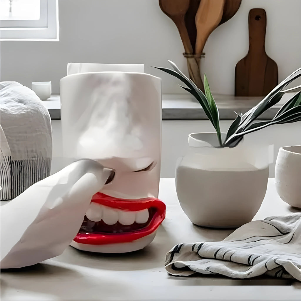 American style funny tissue paper holder resin desktop ornament measuring 8.5 by 14.6 centimetres.