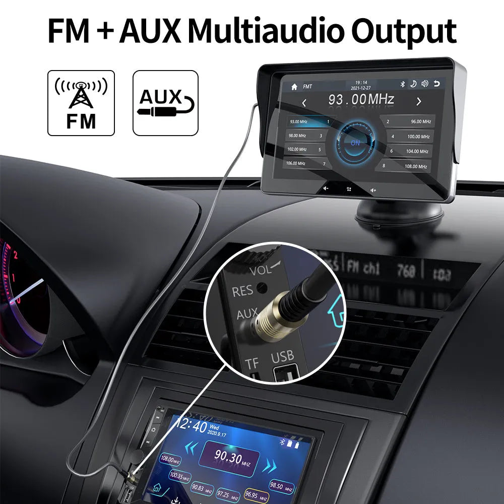 7 inch wireless CarPlay display with suction cup mount and astern video function for cars