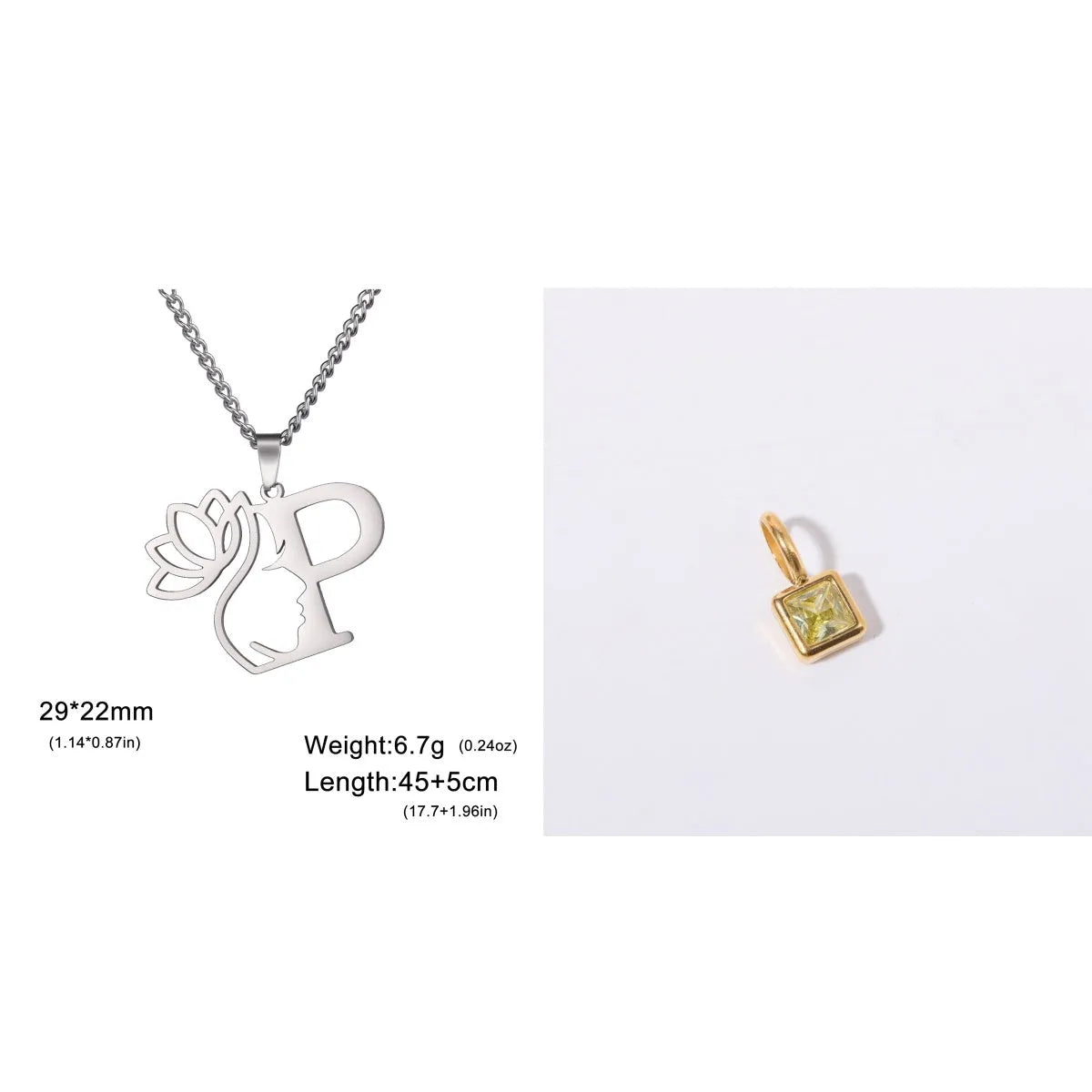 Stainless steel cross chain necklace with single pendant in gold or silver colour