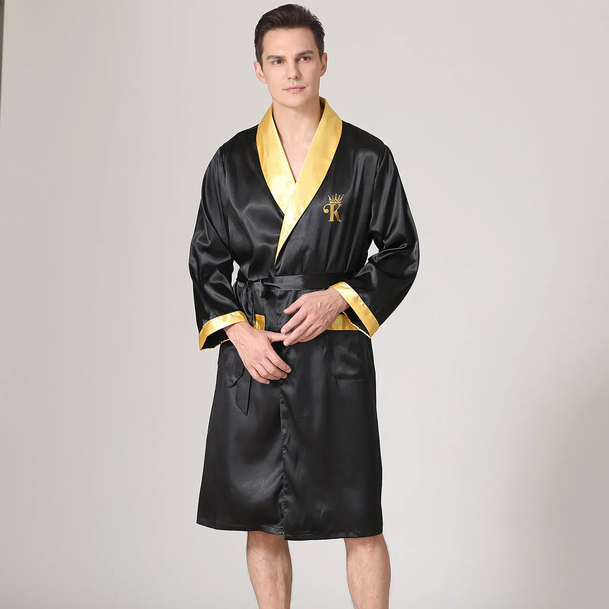 Men's rayon silk bathrobe nightgown with Asian continental sizing in multiple colour options