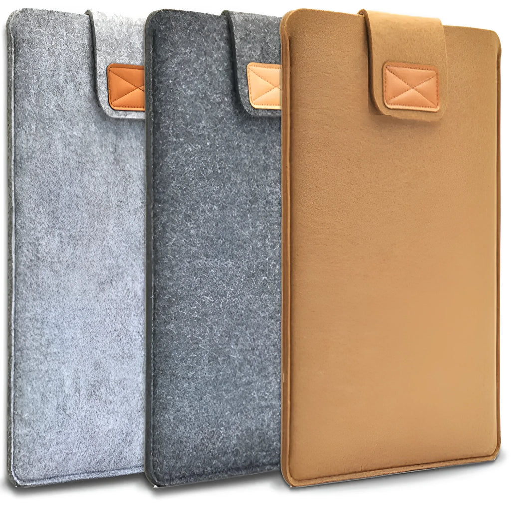 Dark grey clamshell laptop bag open to show interior laptop compartment and corner protector.