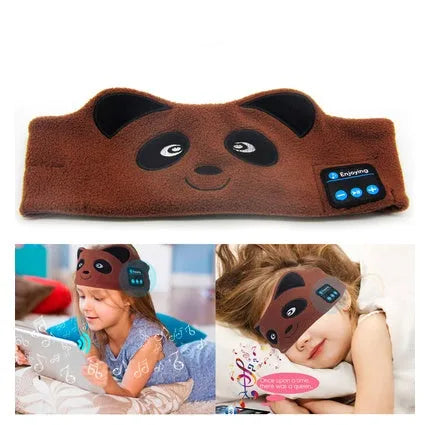 Black Bluetooth sleep eye mask with integrated wireless earphones for music playback during rest