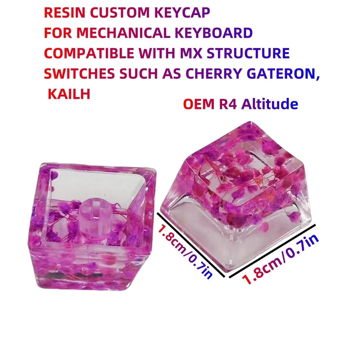 Single resin mechanical keyboard keycap with high transparency and embedded starry sky design, shown in violet colour.