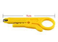 Yellow handheld mini wire stripper tool showing 0.6mm stripping diameter for electrical cables