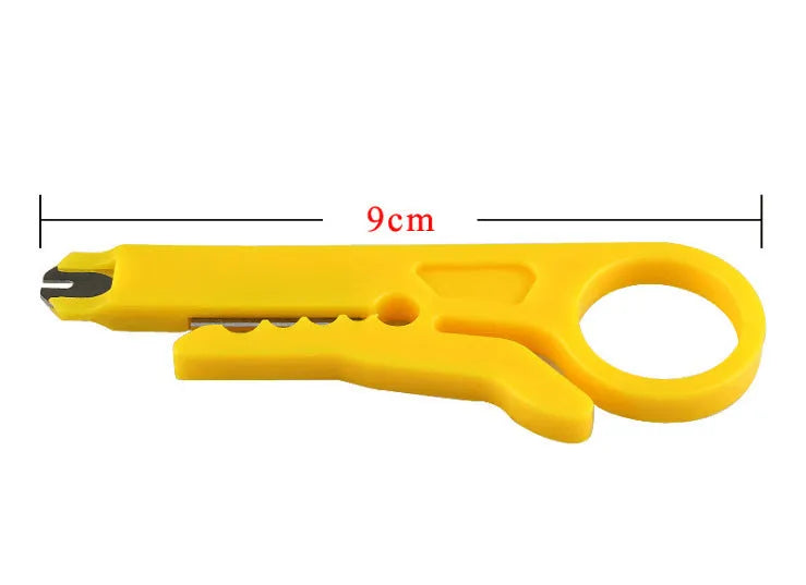 Yellow handheld mini wire stripper tool showing 0.6mm stripping diameter for electrical cables