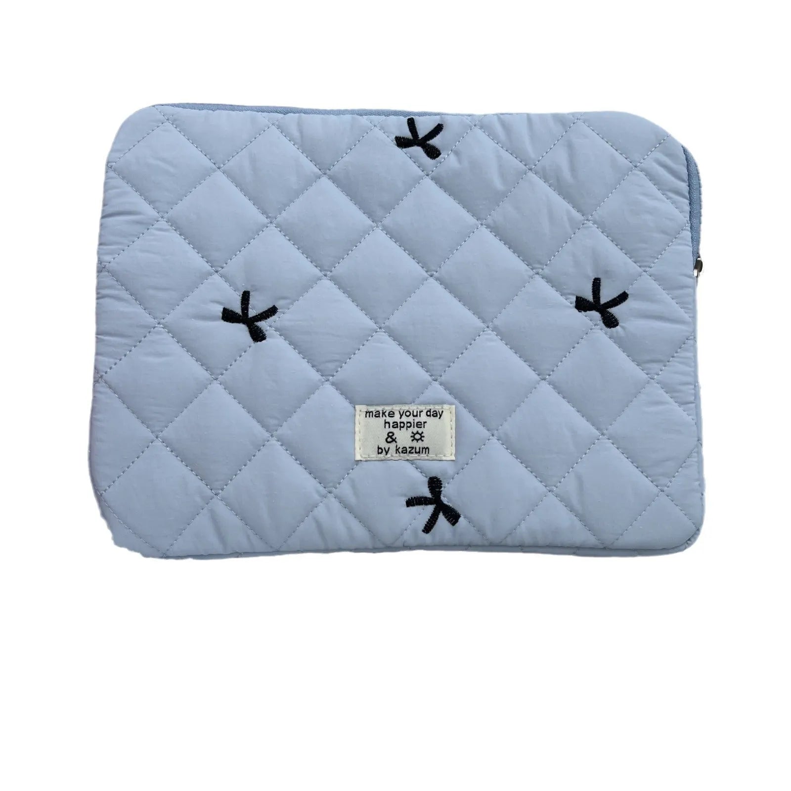 Notebook storage bag with rhombus embroidery and bow decoration in nylon fabric