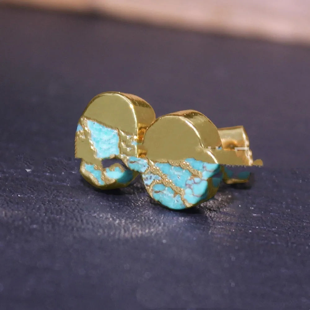 A pair of handmade natural stone stud earrings with an irregular bohemian shape in ER1031 colour.