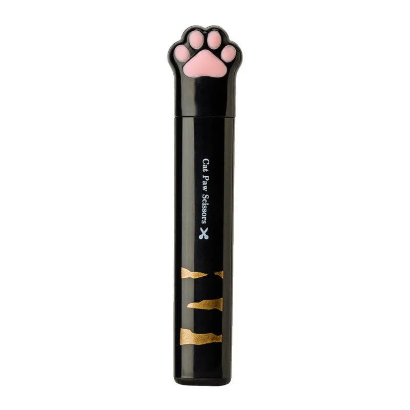 Folded cat paw mini scissors in stainless steel and plastic available in pink blue black and white colours measuring 8.7cm