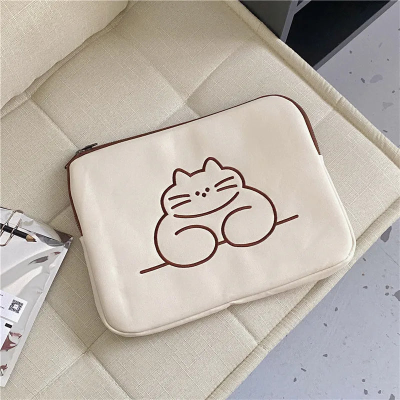 Embroidered animal design tablet protective sleeve with zipper closure in nylon material
