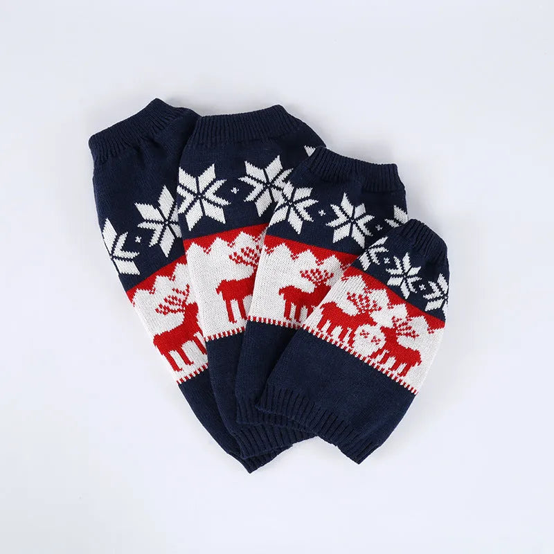 Navy blue knitted Christmas sweater for dogs in acrylic fabric on various sized pets
