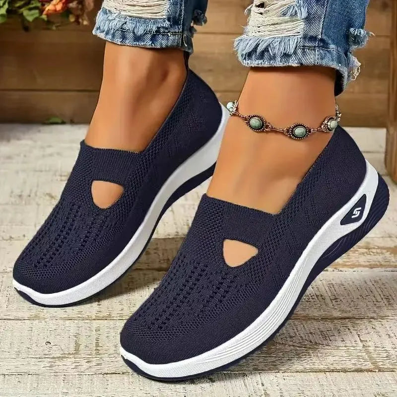 Women's casual mesh shoes with T-strap design and soft PVC soles in multiple colours