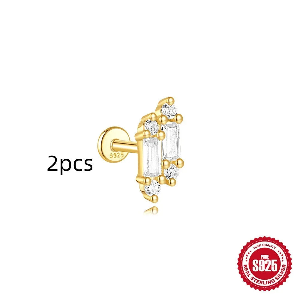 S925 sterling silver geometric kite earrings with rhinestones and chain tassel in gold tone
