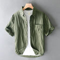 Men's apricot cotton short sleeve casual shirt with loose fit and Japanese styling