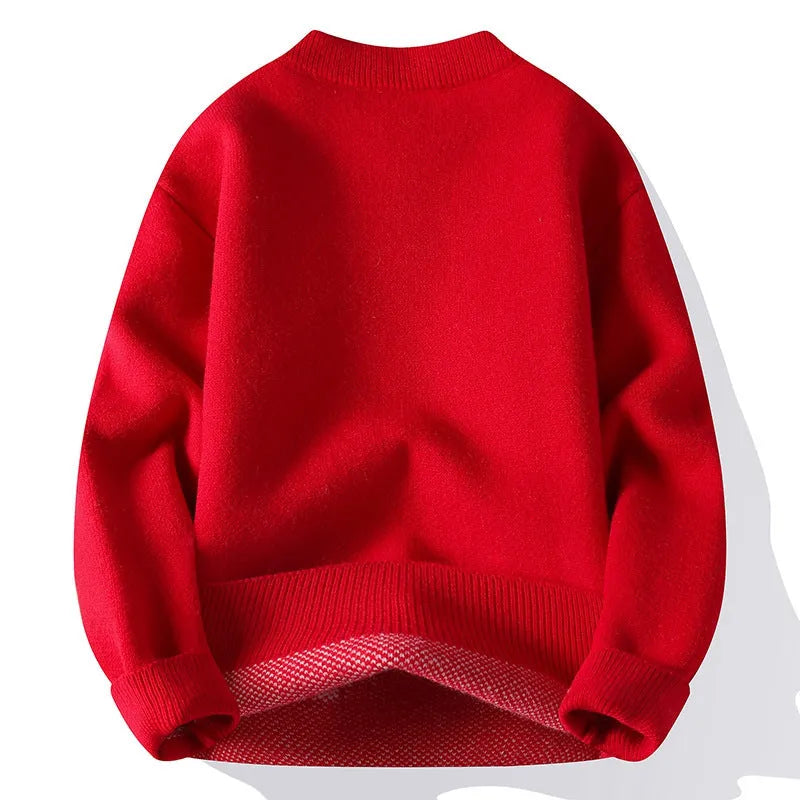 Men's loose fit long sleeve knitted pullover in rabbit fur and polyester, shown in a choice of colours.