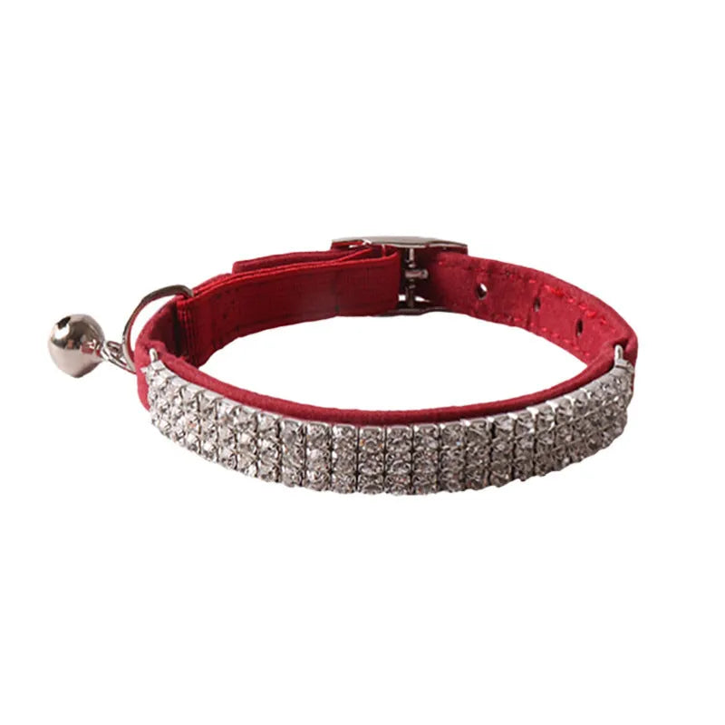 Flocking fabric cat collar with elastic buckle and gang drill adjustment in six colour options