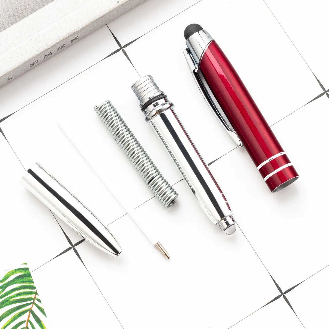 Metal capacitive stylus and ballpoint pen with LED light in five colour options.