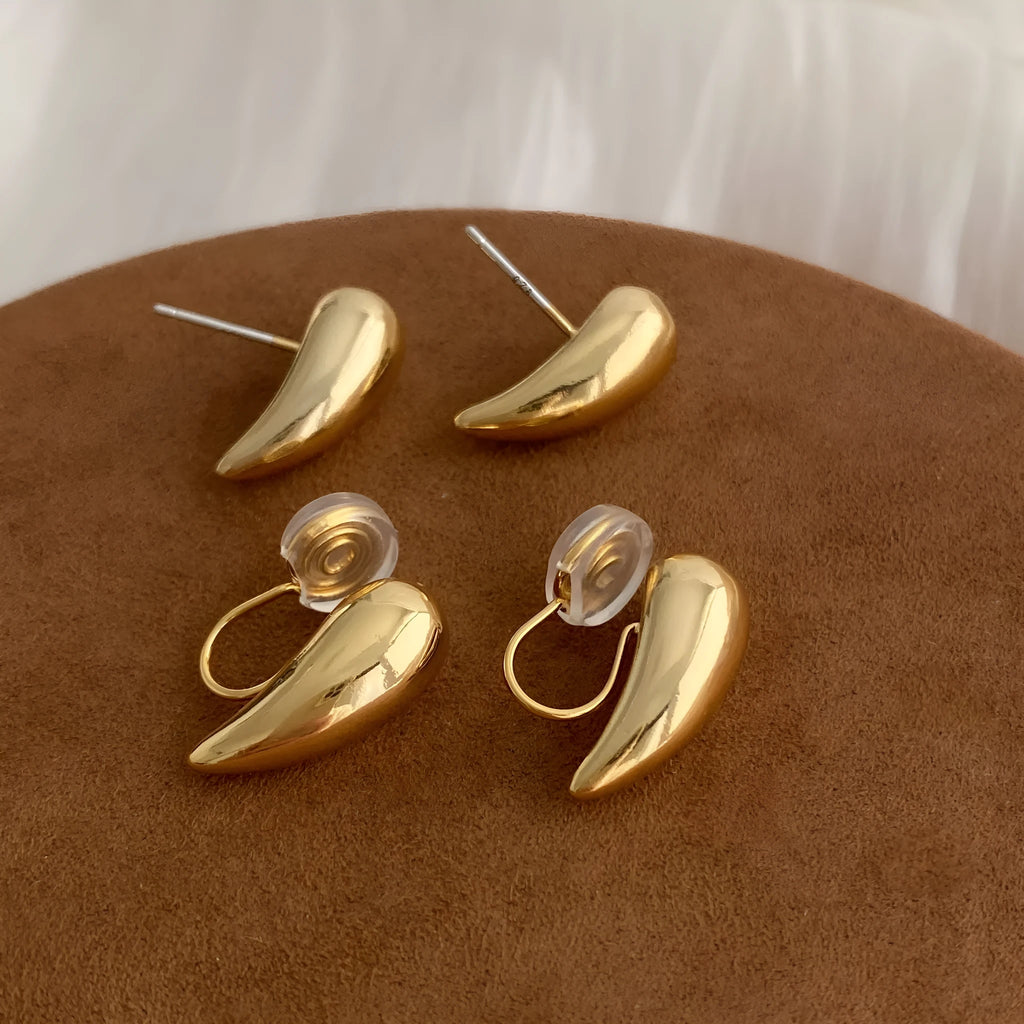 Copper geometric droplet earrings with electroplated finish sold as a pair in clip or stud style minimalist women's accessory