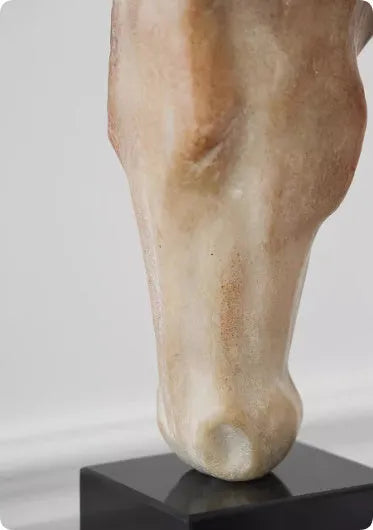 Abstract French retro style horse head sculpture with a carved surface, a 50cm tall desktop ornament.