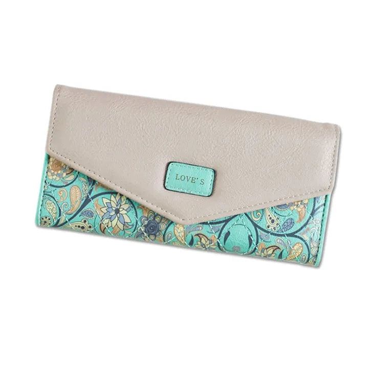 Fashion large capacity buckle three-fold leather clip wallet in five colour options.