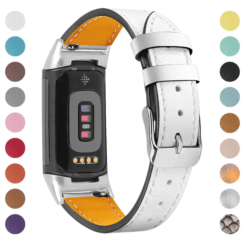 Genuine leather strap for Fitbit Charge 5 and Charge 6 smartwatch in multiple colour options