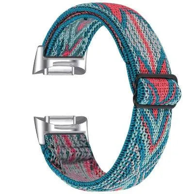 Printed elastic watch strap for Fitbit Charge 6 in various colours including rainbow