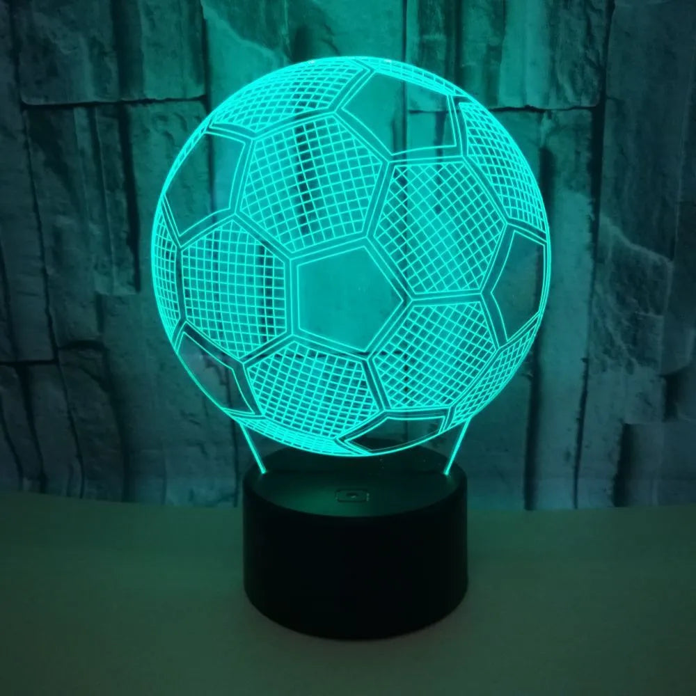 3D creative colour football night light with acrylic panel on ABS base, showing seven colour options.