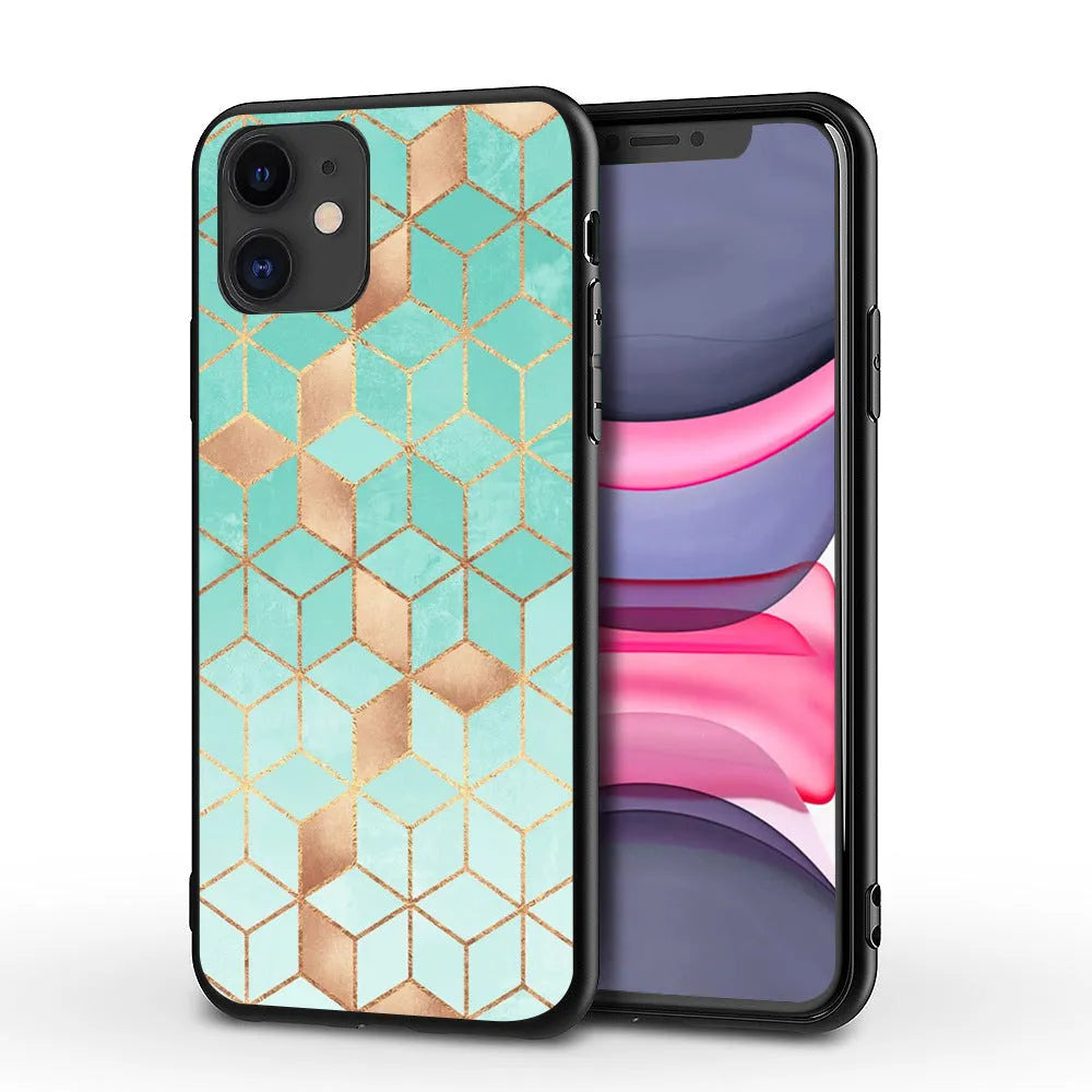 Slim marble pattern protective case for iPhone on a table