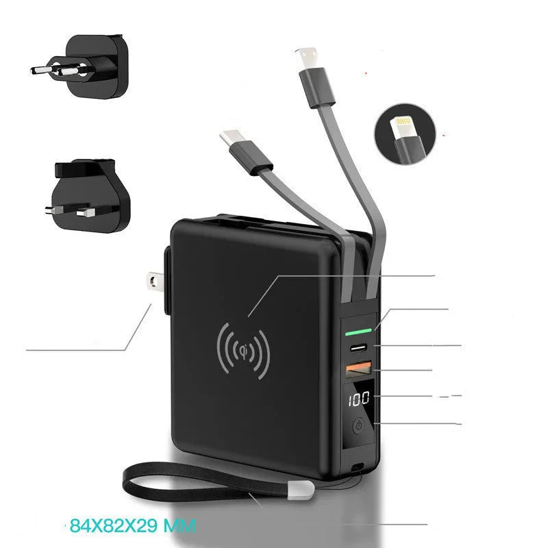 Super QI wireless charging power bank PD20W 10000mAh with travel adapter in black or white