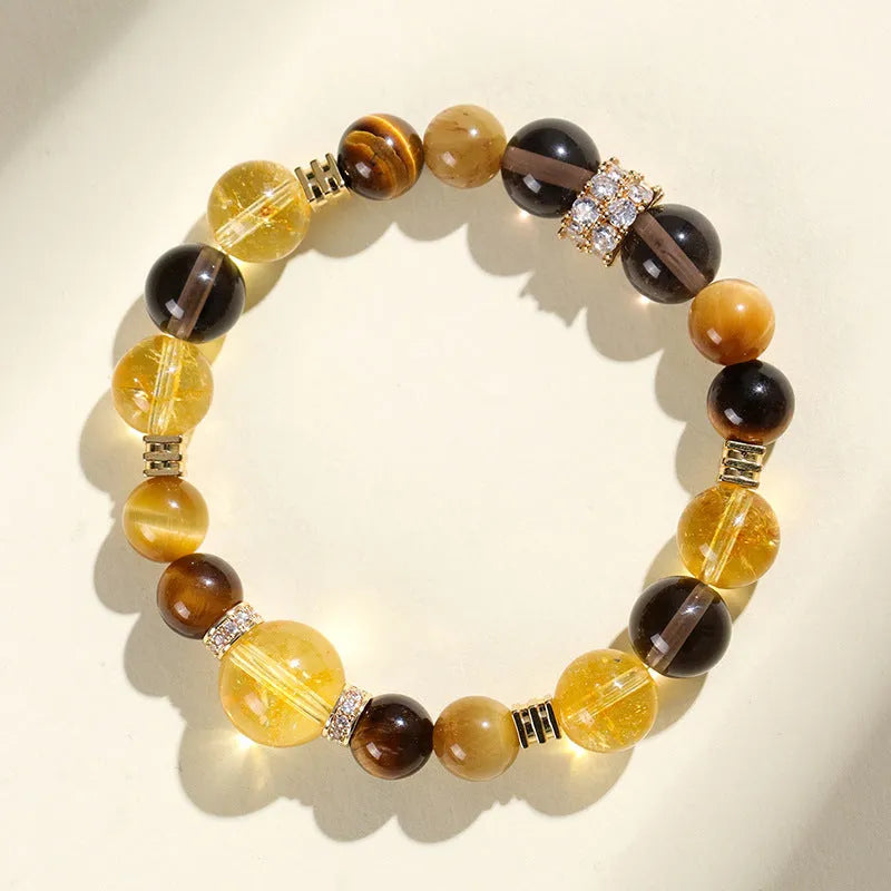 Women's natural yellow tower design crystal string beads bracelet with 10mm Jinba beads