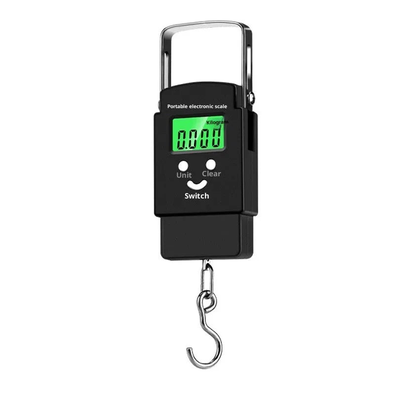 Mini handheld plastic electronic scale with blue backlight display, 50kg capacity