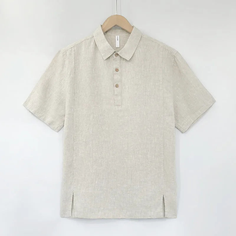 Men's linen summer top in a loose fit with short sleeves, shown in a choice of colours.