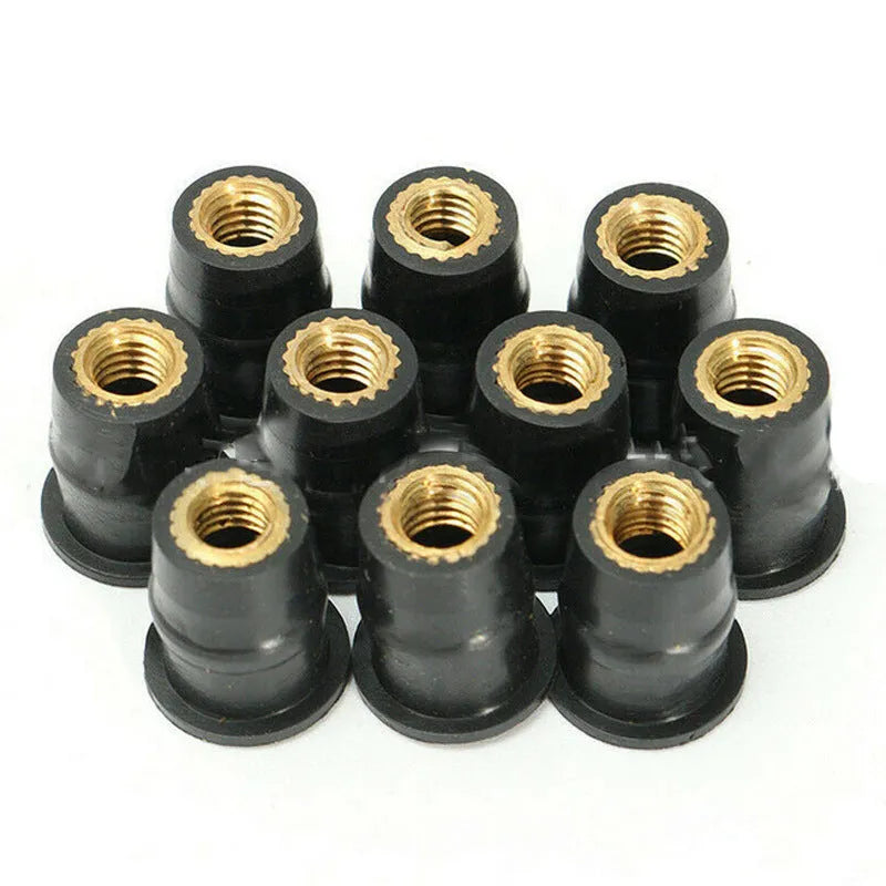 Motorcycle brass nut rubber well nut fasteners in black with M4 M5 M6 thread sizes