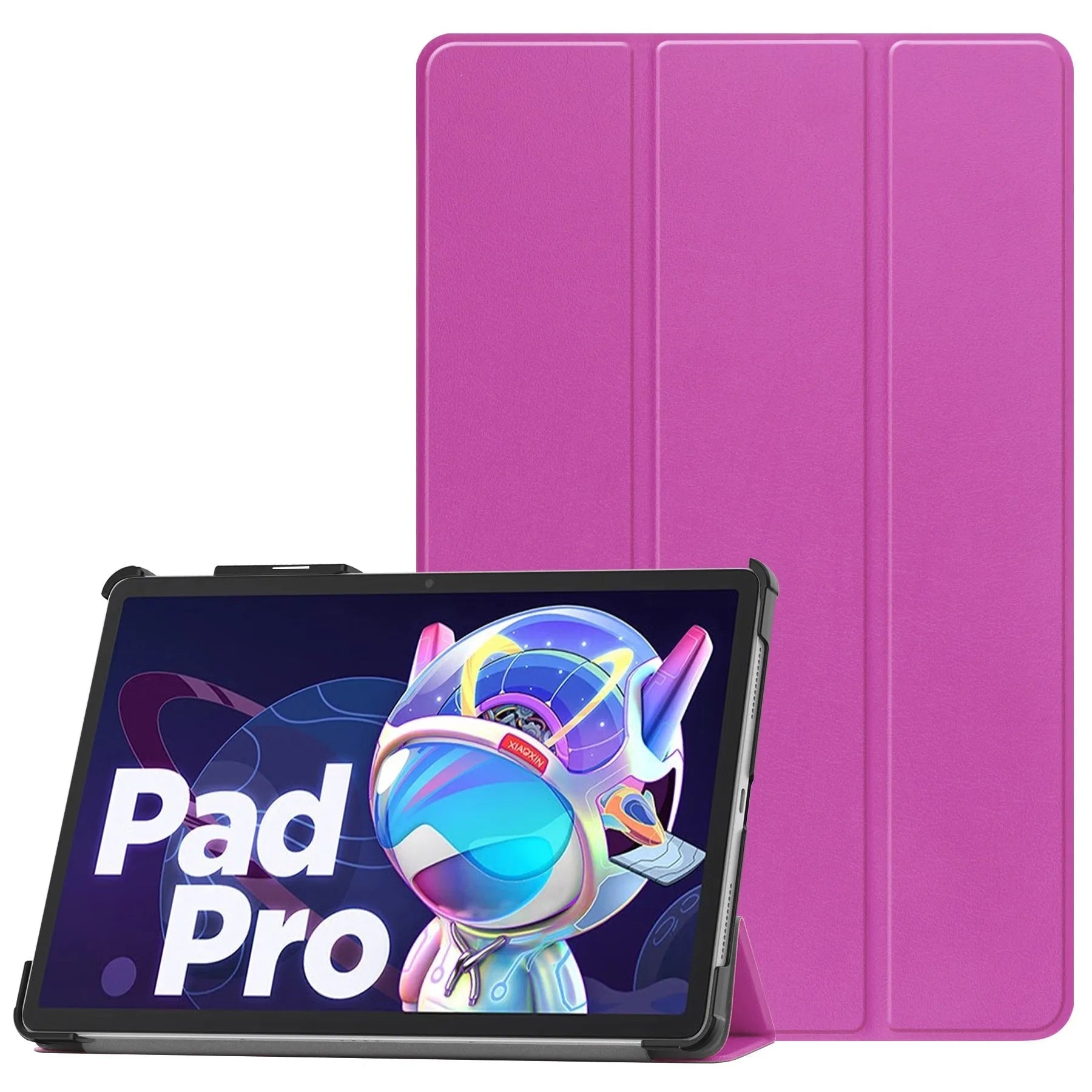 LenovoTab P12 plastic protective case in a decorative pattern, folded to show the integrated magnetic stand.