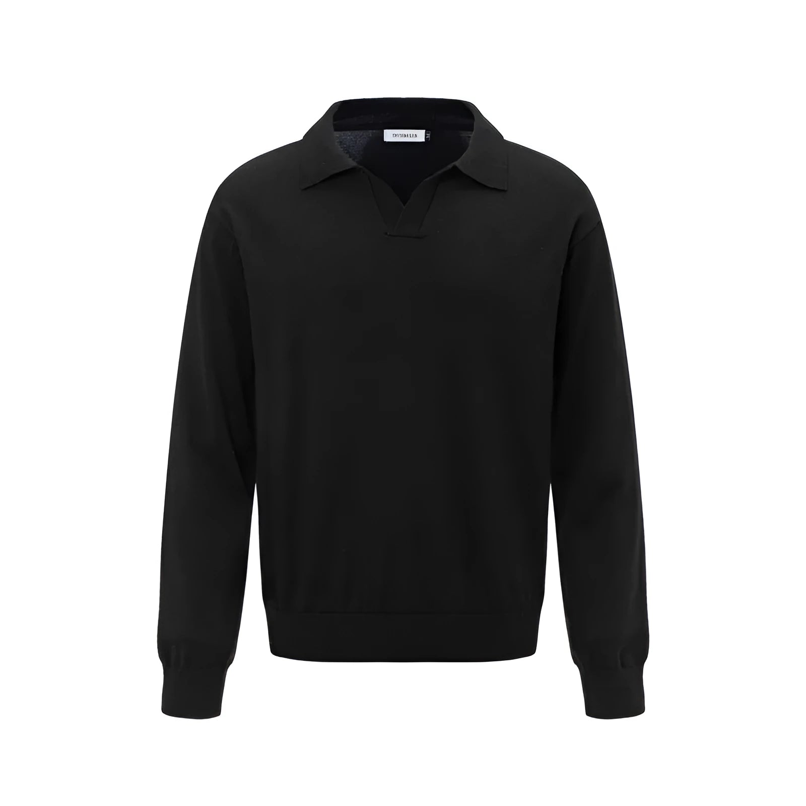 Loose black chemical fibre blend pullover shirt on hanger