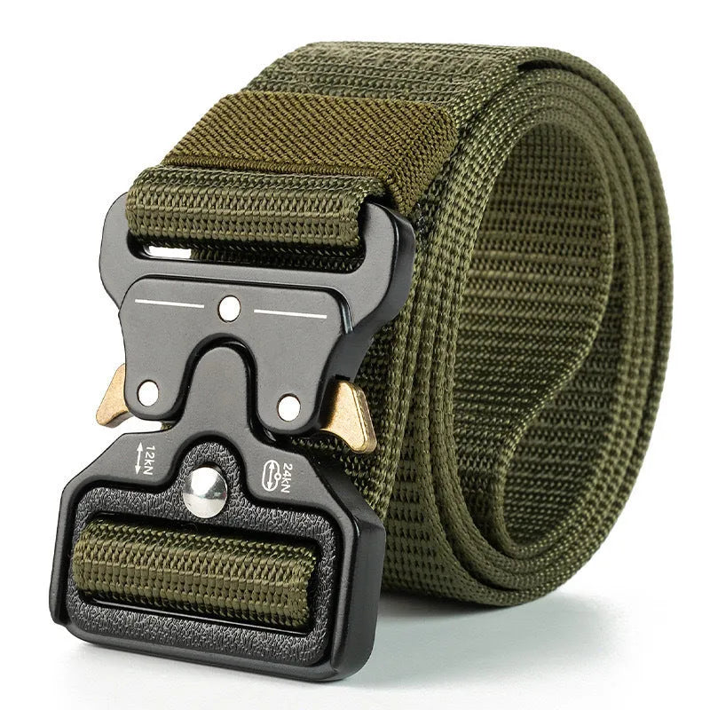 Men's thick canvas tactical belt with alloy quick-release buckle in multiple colour options