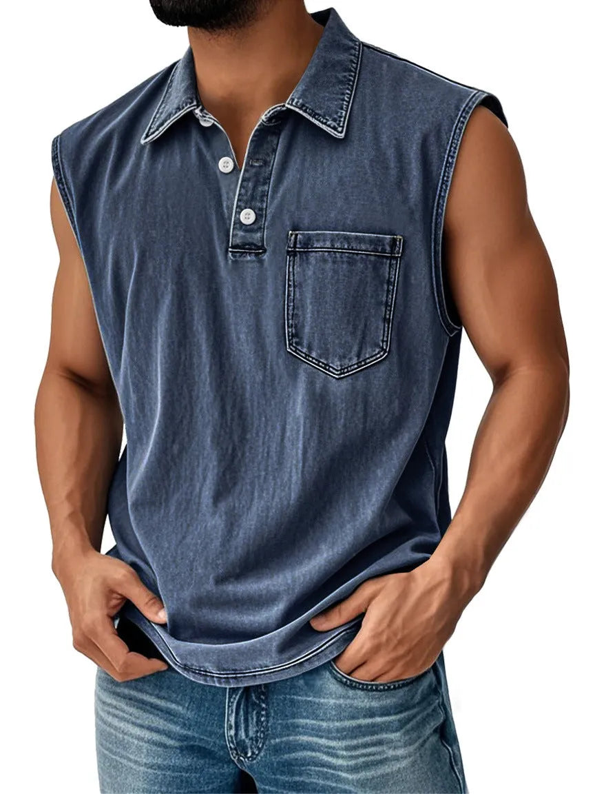 Man wearing a loose-fit short-sleeve polo shirt with a 3D digital print design.