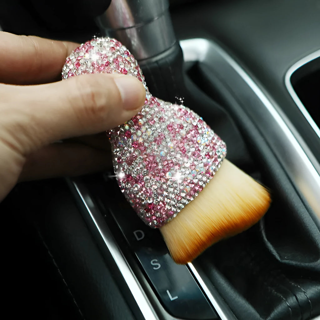Compact white car interior soft brush for dusting dashboard and vents, showing 10cm length.