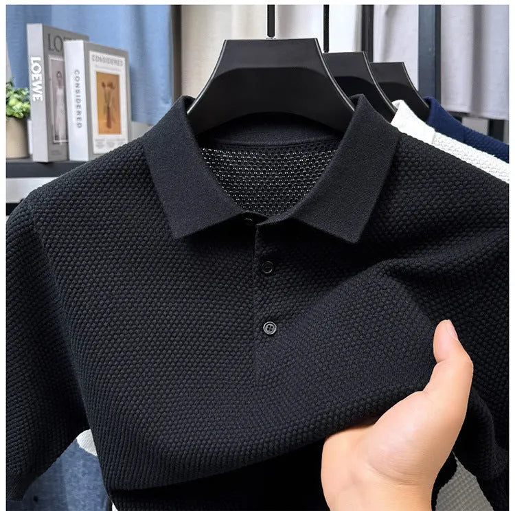 Loose fit pure cotton short sleeve pullover sweater in grey on a hanger.