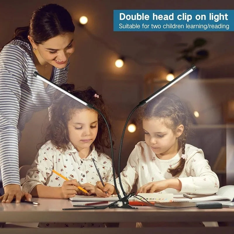 Black and white LED desk lamp with USB cable, 26 cm length, for student dormitory study