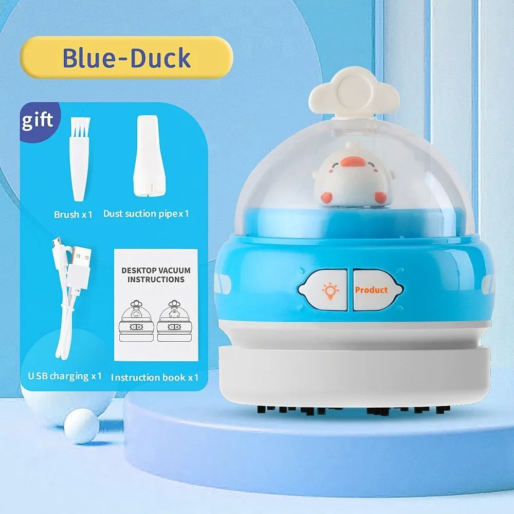 USB desktop vacuum cleaner in blue rocket design for keyboard and desk cleaning