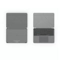 Grey folding Bluetooth keyboard for phablet and tablet devices showing compact folded position