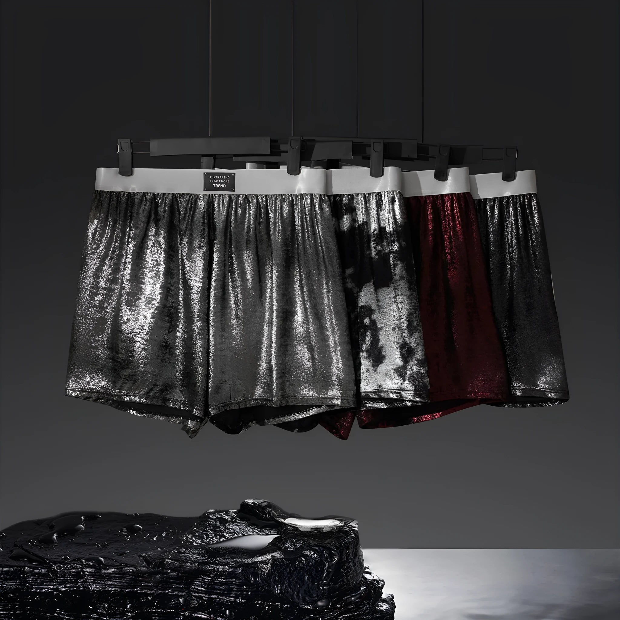 Galaxy reflective silver woven polyester underwear with mid waist design for sports