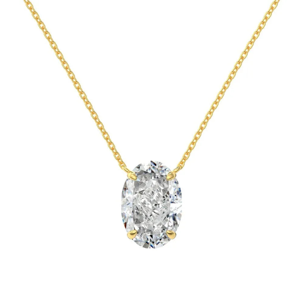 S925 sterling silver necklace with geometric oval ice flower pendant in gold or platinum finish.