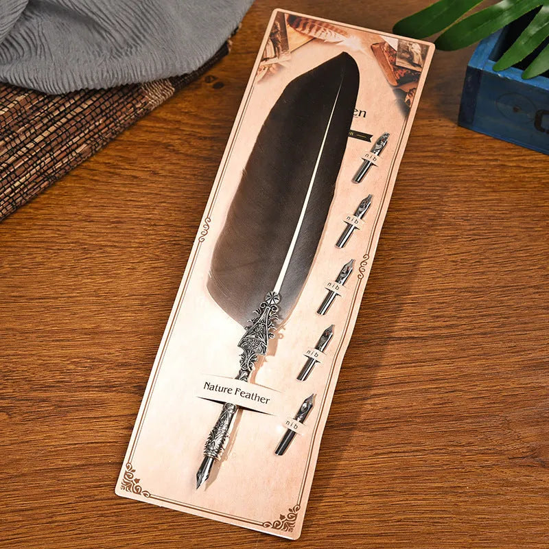 Vintage feather pen with zinc alloy shell in choice of ten colours including black, blue, and red.